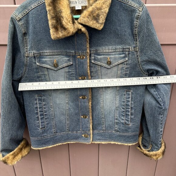 Vintage Marvin Richards Blue Denim Jean Jacket Faux Fur Lined Sz Medium 90s Y2K - Picture 7 of 14
